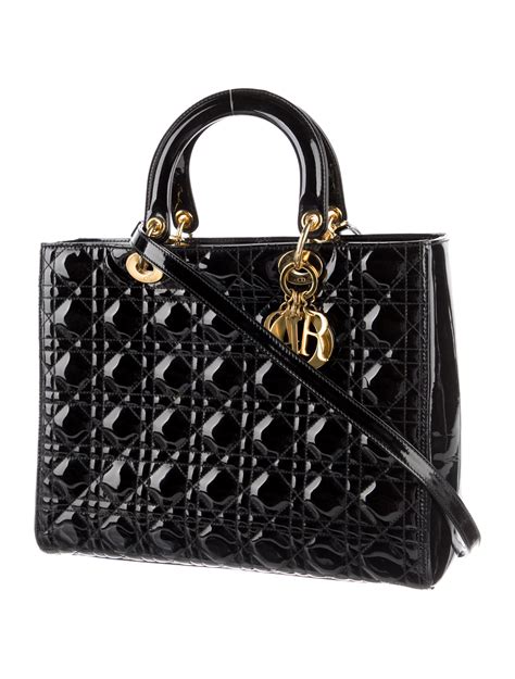 lady dior large black patent|Lady Dior patent bag.